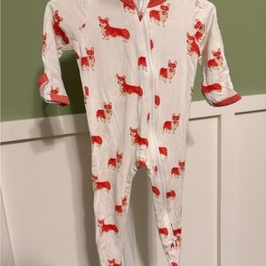 Kyte BABY White Footie One-Piece with coral Corgi Print